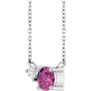 Sterling Silver Natural Pink Tourmaline & .06 CT Natural Diamond 18" Necklace