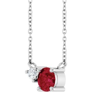 Sterling Silver Lab-Grown Ruby & .06 CT Natural Diamond 18" Necklace