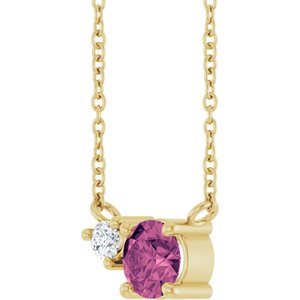 14K Yellow Gold Natural Pink Tourmaline & .06 CT Natural Diamond 18" Necklace