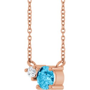 14K Rose Gold Natural Aquamarine & .06 CT Natural Diamond 18" Necklace