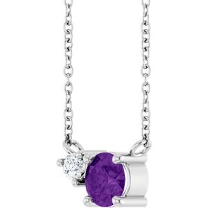 14K White Gold Natural Amethyst & .06 CT Natural Diamond 18" Necklace