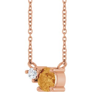 14K Rose Gold Natural Citrine & .06 CT Natural Diamond 18" Necklace