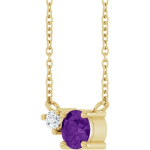 14K Yellow Gold Natural Amethyst & .06 CT Natural Diamond 18" Necklace