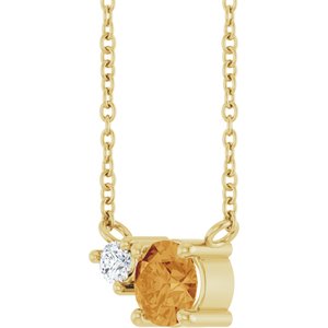 14K Yellow Gold Natural Citrine & .06 CT Natural Diamond 18" Necklace