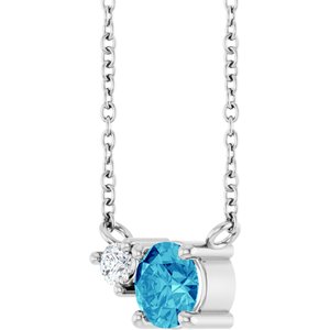 Sterling Silver Natural Blue Zircon & .06 CT Natural Diamond 18" Necklace