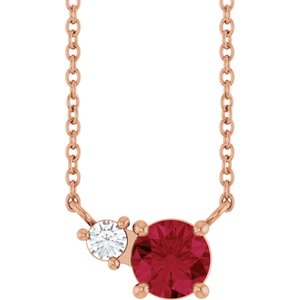 14K Rose Gold Natural Ruby & .06 CT Natural Diamond 18" Necklace