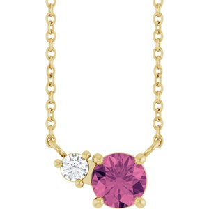 14K Yellow Gold Natural Pink Tourmaline & .06 CT Natural Diamond 18" Necklace