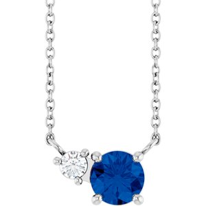 Platinum Natural Blue Sapphire & .06 CT Natural Diamond 18" Necklace