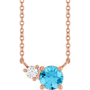 14K Rose Gold Natural Aquamarine & .06 CT Natural Diamond 18" Necklace