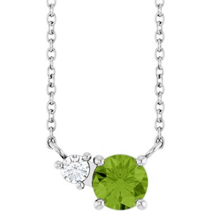 Sterling Silver Natural Peridot & .06 CT Natural Diamond 18" Necklace