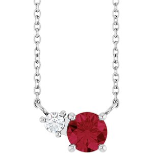 14K White Gold Lab-Grown Ruby & .06 CT Natural Diamond 18" Necklace