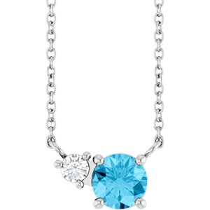 Sterling Silver Natural Aquamarine & .06 CT Natural Diamond 18" Necklace