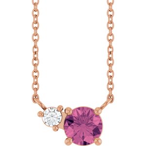 14K Rose Gold Natural Pink Tourmaline & .06 CT Natural Diamond 18" Necklace