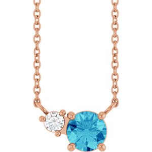 14K Rose Gold Natural Blue Zircon & .06 CT Natural Diamond 18" Necklace