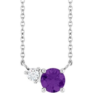 Sterling Silver Natural Amethyst & .06 CT Natural Diamond 18" Necklace
