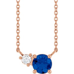 14K Rose Gold Natural Blue Sapphire & .06 CT Natural Diamond 18" Necklace
