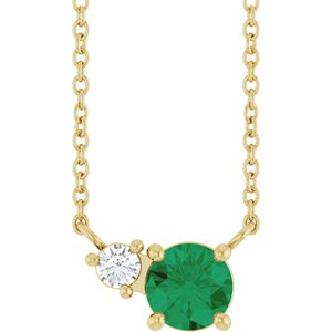 14K Yellow Gold Lab-Grown Emerald & .06 CT Natural Diamond 18" Necklace