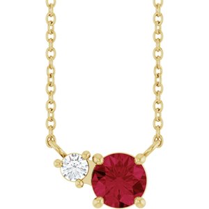 14K Yellow Gold Lab-Grown Ruby & .06 CT Natural Diamond 18" Necklace