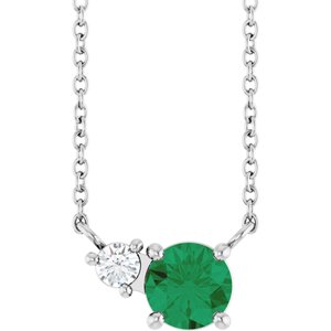 Platinum Lab-Grown Emerald & .06 CT Natural Diamond 18" Necklace
