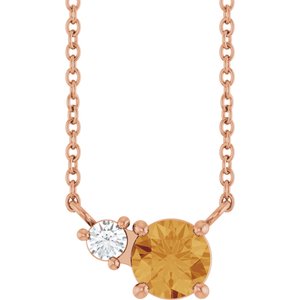 14K Rose Gold Natural Citrine & .06 CT Natural Diamond 18" Necklace