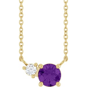 14K Yellow Gold Natural Amethyst & .06 CT Natural Diamond 18" Necklace