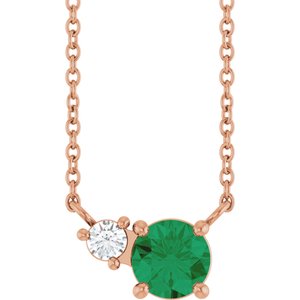 14K Rose Gold Natural Emerald & .06 CT Natural Diamond 18" Necklace