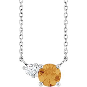 14K White Gold Natural Citrine & .06 CT Natural Diamond 18" Necklace