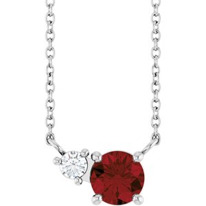 Sterling Silver Natural Mozambique Garnet & .06 CT Natural Diamond 18" Necklace