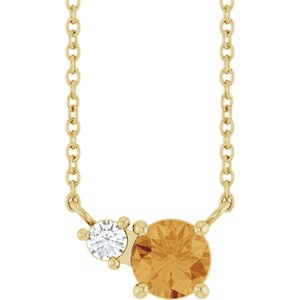 14K Yellow Gold Natural Citrine & .06 CT Natural Diamond 18" Necklace