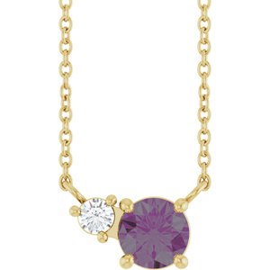 14K Yellow Gold Lab-Grown Alexandrite & .06 CT Natural Diamond 18" Necklace