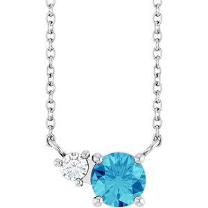 Sterling Silver Natural Blue Zircon & .06 CT Natural Diamond 18" Necklace