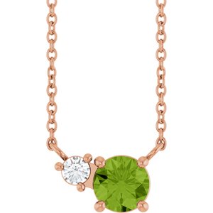 14K Rose Gold Natural Peridot & .06 CT Natural Diamond 18" Necklace