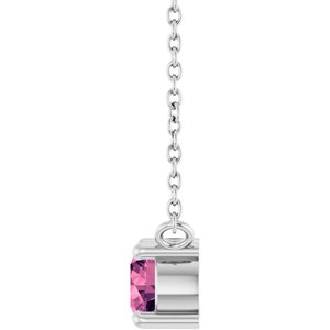 14K White Gold Natural Pink Tourmaline & .06 CT Natural Diamond 18" Necklace