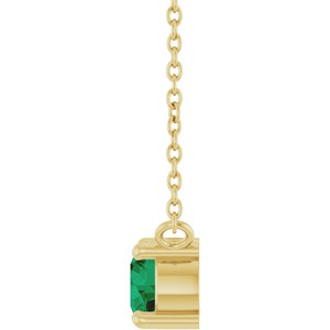 14K Yellow Gold Natural Emerald & .06 CT Natural Diamond 18" Necklace