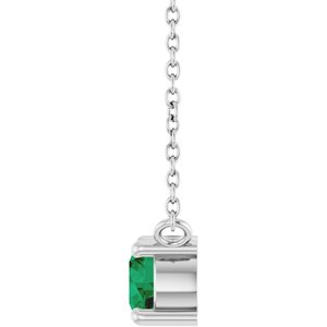 14K White Gold Natural Emerald & .06 CT Natural Diamond 18" Necklace