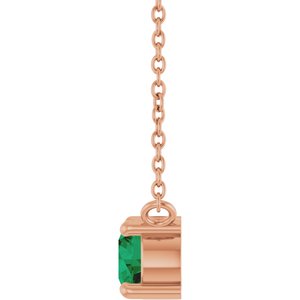 14K Rose Gold Natural Emerald & .06 CT Natural Diamond 18" Necklace