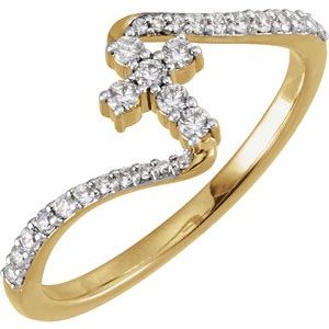 14K Yellow Gold 1/4 CTW Lab-Grown Diamond Cross Ring