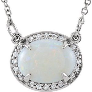 14K White Gold Natural White Opal & .05 CTW Natural Diamond Halo-Style 16 1/2" Necklace