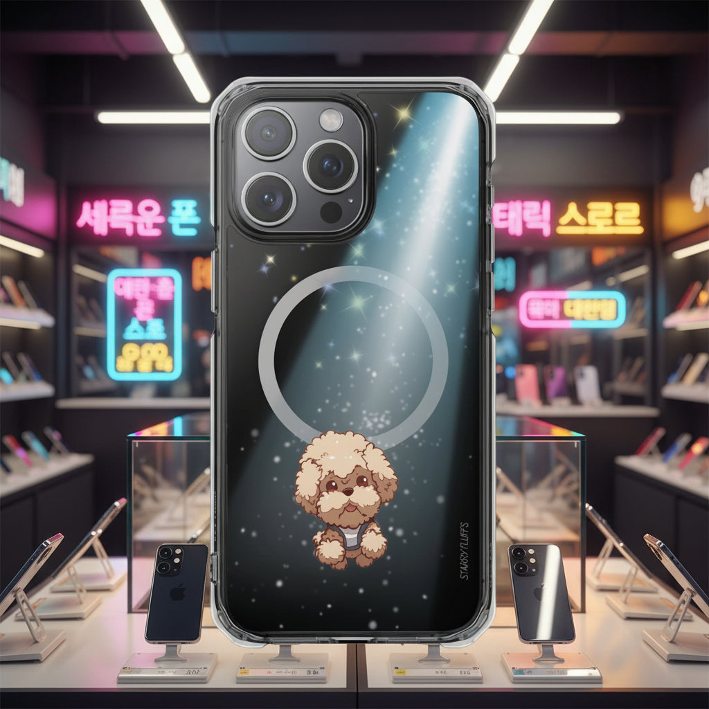 Starry Fluff's - Pookie the Poodle Beaming in Space Magnetic Clear Case for iPhone Series