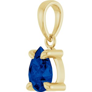 14K Yellow Gold Lab-Grown Blue Sapphire Solitaire Pendant