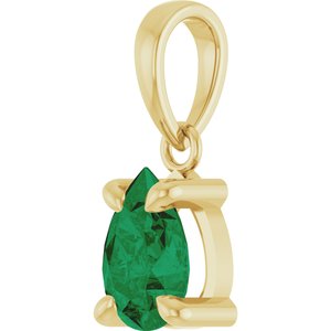 14K Yellow Gold Lab-Grown Emerald Solitaire Pendant