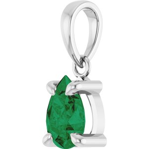 Sterling Silver Lab-Grown Emerald Solitaire Pendant