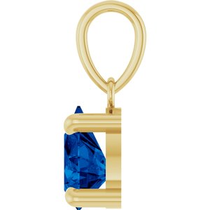 14K Yellow Gold Lab-Grown Blue Sapphire Solitaire Pendant