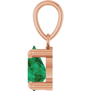 14K Rose Gold Lab-Grown Emerald Solitaire Pendant