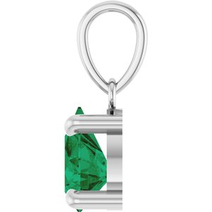 Sterling Silver Lab-Grown Emerald Solitaire Pendant