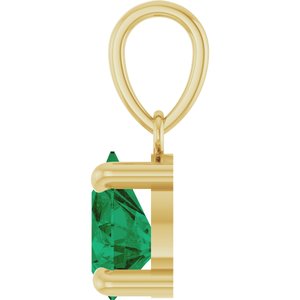14K Yellow Gold Lab-Grown Emerald Solitaire Pendant
