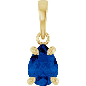 14K Yellow Gold Lab-Grown Blue Sapphire Solitaire Pendant