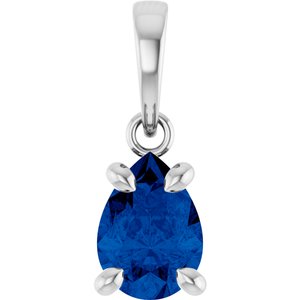 Sterling Silver Lab-Grown Blue Sapphire Solitaire Pendant