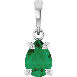 Platinum Lab-Grown Emerald Solitaire Pendant