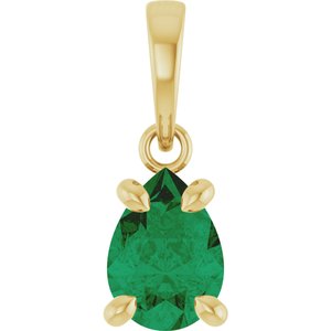 14K Yellow Gold Lab-Grown Emerald Solitaire Pendant